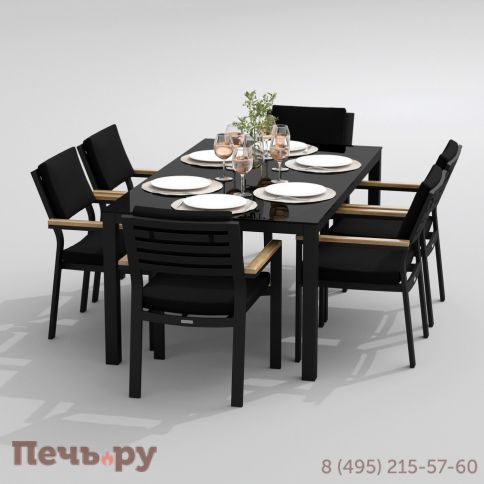 Обеденная группа CANA  BONTA  каркас карбон / стол стекло 180 / ткань черная фото 3