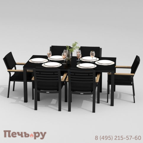 Обеденная группа CANA  BONTA  каркас карбон / стол стекло 180 / ткань черная фото