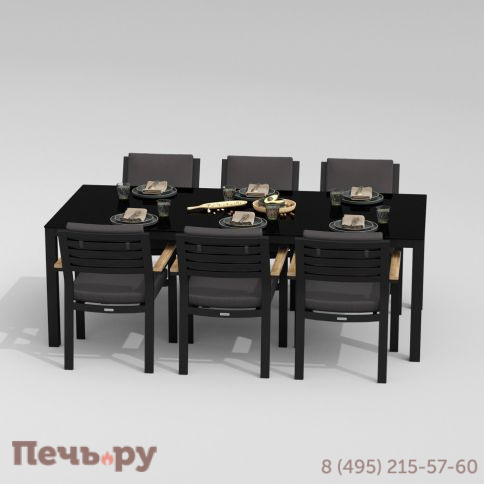 Обеденная группа CANA  BONTA  каркас карбон / стол стекло 200 / ткань антрацит фото