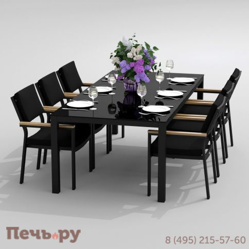 Обеденная группа CANA  BONTA  каркас карбон / стол стекло 200 / ткань черная фото 3