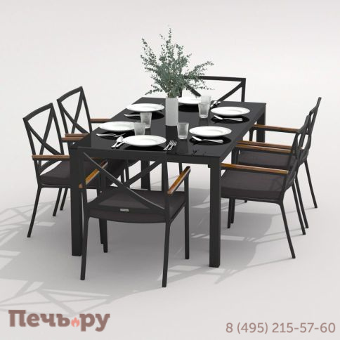 Обеденная группа CANA  FESTA  каркас карбон / стол стекло 180 / ткань антрацит фото 2