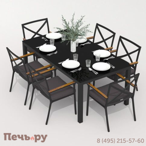 Обеденная группа CANA  FESTA  каркас карбон / стол стекло 180 / ткань антрацит фото 3