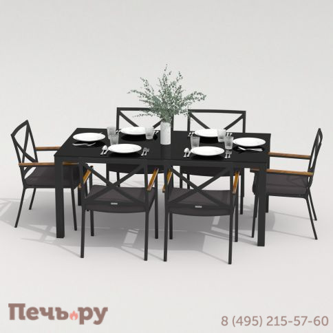 Обеденная группа CANA  FESTA  каркас карбон / стол стекло 180 / ткань антрацит фото