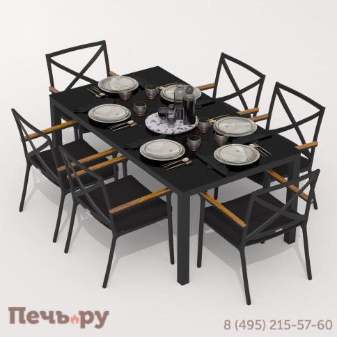 Обеденная группа CANA  FESTA  каркас карбон / стол стекло 180 / ткань черная фото 2