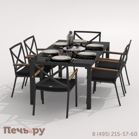 Обеденная группа CANA  FESTA  каркас карбон / стол стекло 180 / ткань черная фото 3