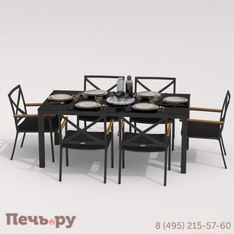 Обеденная группа CANA  FESTA  каркас карбон / стол стекло 180 / ткань черная фото