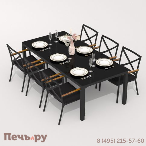 Обеденная группа CANA  FESTA  каркас карбон / стол стекло 200 / ткань черная фото 2