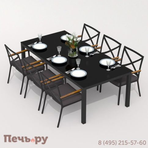 Обеденная группа CANA FESTA  каркас карбон / стол стекло 220 / ткань антрацит фото 2