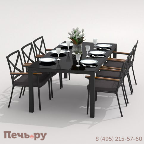 Обеденная группа CANA FESTA  каркас карбон / стол стекло 220 / ткань антрацит фото 3