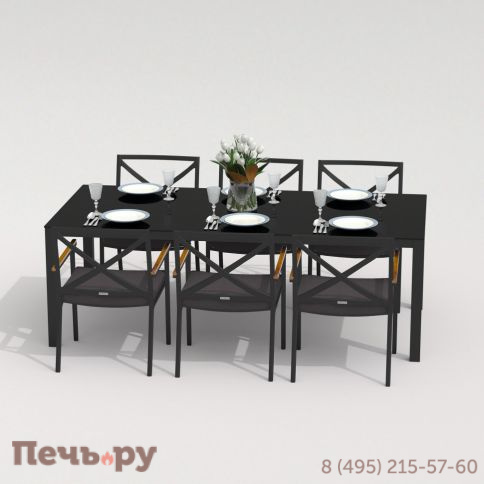 Обеденная группа CANA FESTA  каркас карбон / стол стекло 220 / ткань антрацит фото