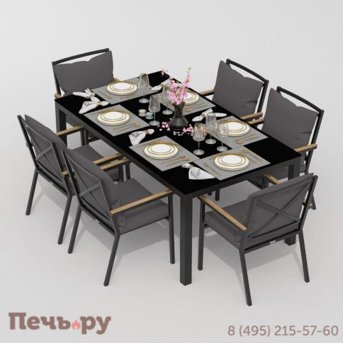 Обеденная группа  CANA FESTA plus каркас карбон / стол стекло 180 / ткань антрацит фото 3