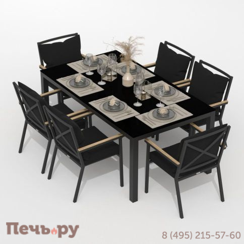 Обеденная группа  CANA FESTA plus каркас карбон / стол стекло 180 / ткань черная фото 2