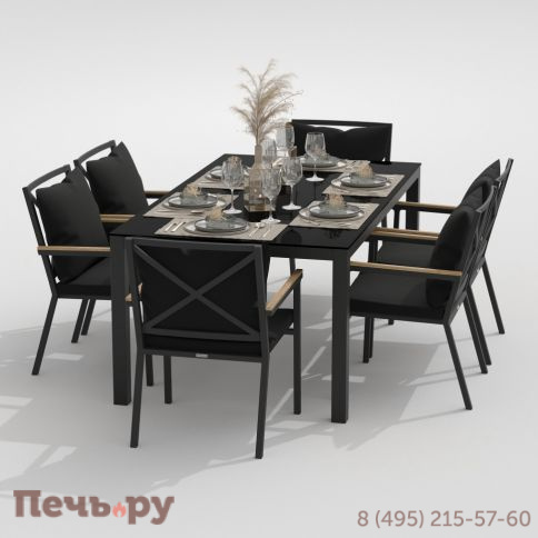 Обеденная группа  CANA FESTA plus каркас карбон / стол стекло 180 / ткань черная фото 3