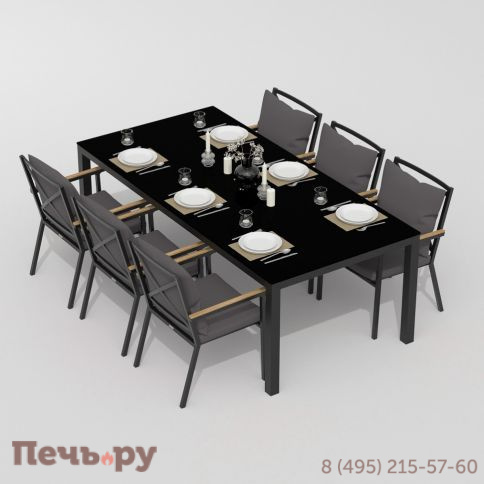 Обеденная группа  CANA FESTA plus каркас карбон / стол стекло 200 / ткань антрацит фото 2