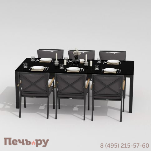 Обеденная группа  CANA FESTA plus каркас карбон / стол стекло 200 / ткань антрацит фото