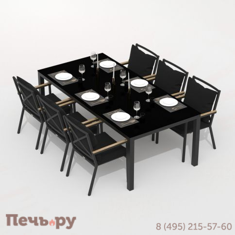 Обеденная группа  CANA FESTA plus каркас карбон / стол стекло 200 / ткань черная фото 2