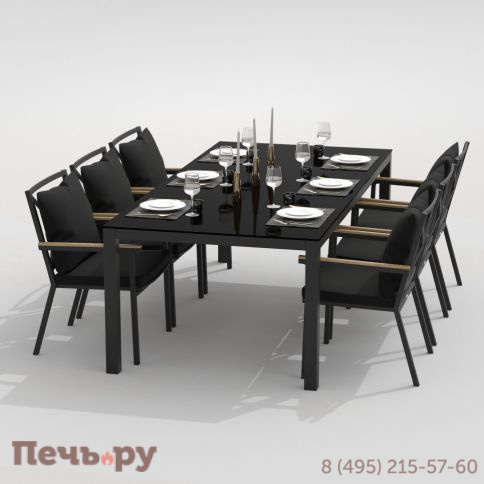 Обеденная группа  CANA FESTA plus каркас карбон / стол стекло 200 / ткань черная фото 3