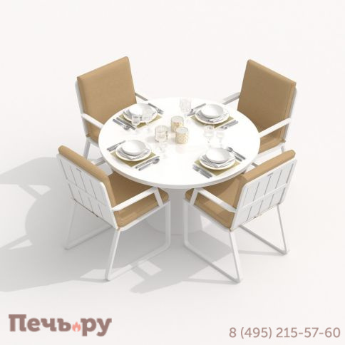 Обеденная группа DIVA ALBA  каркас белый / стол стекло диа 110 / ткань бежевая фото 3