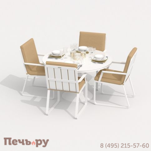 Обеденная группа DIVA ALBA  каркас белый / стол стекло диа 110 / ткань бежевая фото