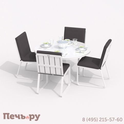 Обеденная группа DIVA GIRA  каркас белый / стол стекло диа 110 / ткань антрацит фото