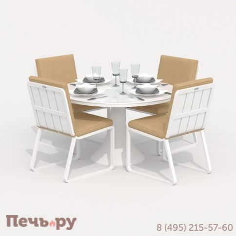 Обеденная группа DIVA GIRA  каркас белый / стол стекло диа 110 / ткань бежевая фото 2