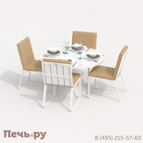 Обеденная группа DIVA GIRA  каркас белый / стол стекло диа 110 / ткань бежевая фото