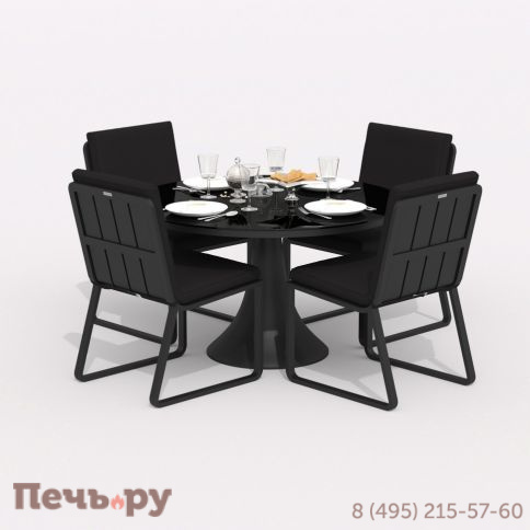 Обеденная группа DIVA GIRA  каркас карбон / стол стекло диа 110 / ткань черная фото 2