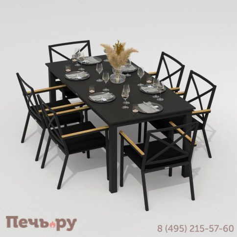 Обеденная группа DOLLA FESTA каркас карбон / стол алюминий 180 / ткань черная фото 2