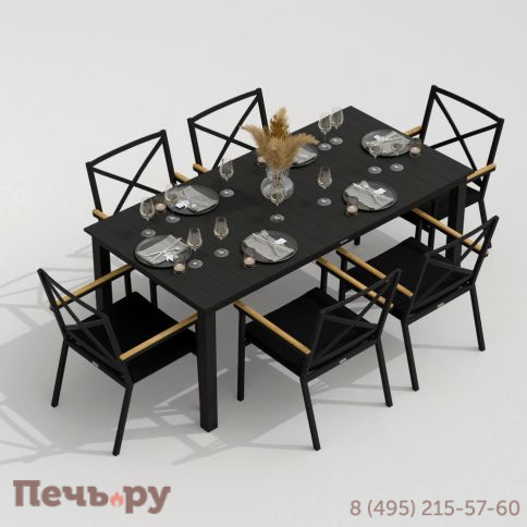 Обеденная группа DOLLA FESTA каркас карбон / стол алюминий 180 / ткань черная фото 3