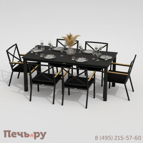 Обеденная группа DOLLA FESTA каркас карбон / стол алюминий 180 / ткань черная фото