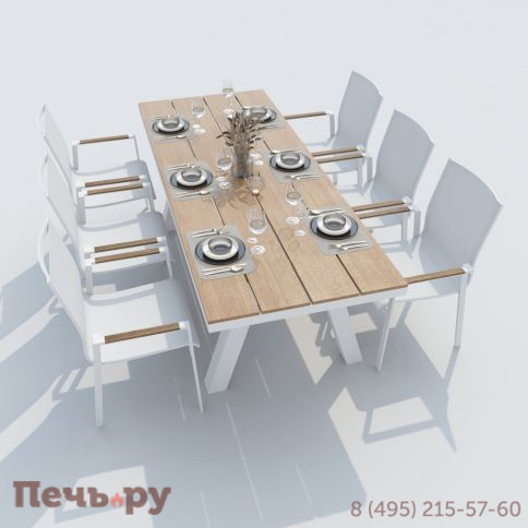 Обеденная группа MIRRA SOLA каркас белый / стол поливуд 220 / текстилен белый фото