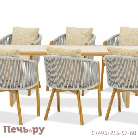 Обеденный комплект Brafritid Avesta серый,стеклокерамика/тик фото 3