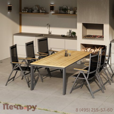 Обеденный комплект Brafritid Lyon-Andy 220A+6R антрацит/натуральный, алюминий/тик фото 10