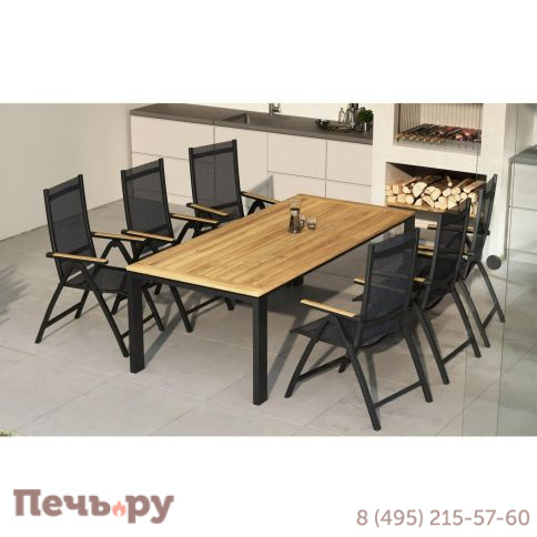 Обеденный комплект Brafritid Lyon-Andy 220A+6R антрацит/натуральный, алюминий/тик фото