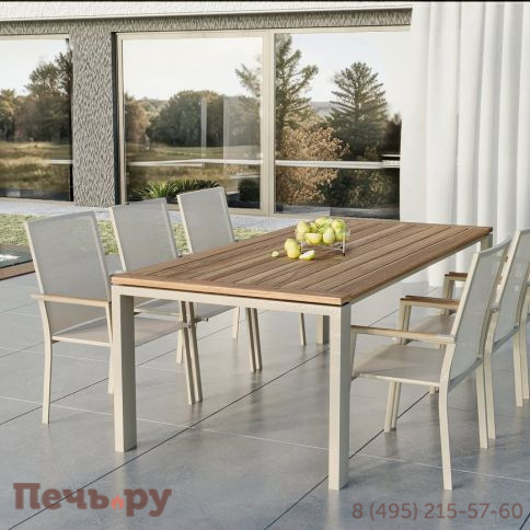 Обеденный комплект Brafritid Lyon-Andy 220B+6N бежевый/натуральный, алюминий/тик фото 2