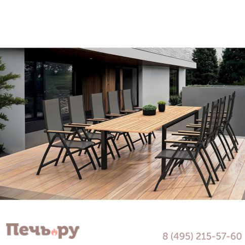 Обеденный комплект Brafritid Nora-Andy 10R антрацит/натуральный, алюминий/тик фото