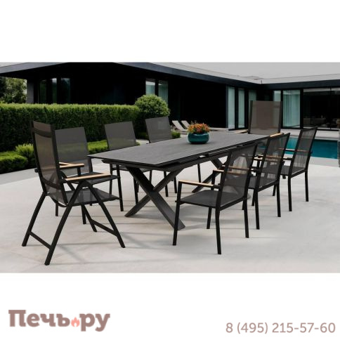 Обеденный комплект Brafritid Timra-Andy 240+6N2R антрацит/серый, алюминий/спеченный камень/тик фото