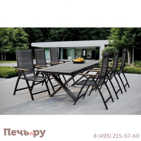 Обеденный комплект Brafritid Timra-Andy 240+6R антрацит/серый, алюминий/спеченный камень/тик фото