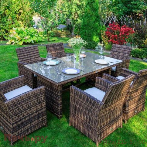 Обеденный комплект Royal Family Fiona из искусственного ротанга коричневого цвета фото 7