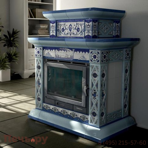 Облицовка камина КимрПечь Билибин пристенный-двухъярусный художественный фото 10