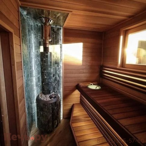 Печь банная Прометалл Атмосфера L в облицовке наборные ламели фото 10