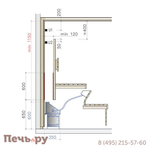 Печь для сауны Lang UE 35/132, 10.5 кВт (скрытая установка) фото 8