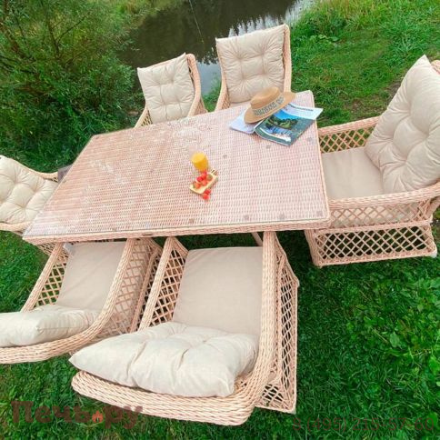 Плетеная мебель для террасы Gardeck Mokka Villa Rosa (на 6 персон) + 12 подушек фото 2