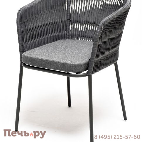 "Бордо" стул плетеный из роупа (колос), каркас из стали серый (RAL7022) муар, роуп серый 15мм, ткань серая фото