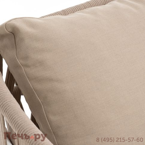 "Диего" диван 2-местный плетеный из роупа, каркас алюминий белый муар, роуп бежевый круглый, ткань бежевая 035 фото 4