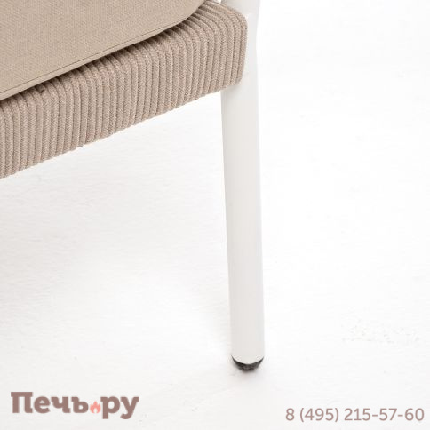 "Диего" диван 2-местный плетеный из роупа, каркас алюминий белый муар, роуп бежевый круглый, ткань бежевая 035 фото 8