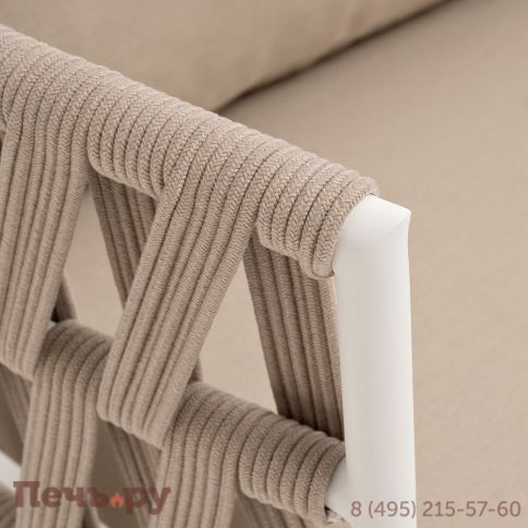 "Диего" диван 2-местный плетеный из роупа, каркас алюминий белый муар, роуп бежевый круглый, ткань бежевая 052 фото 5