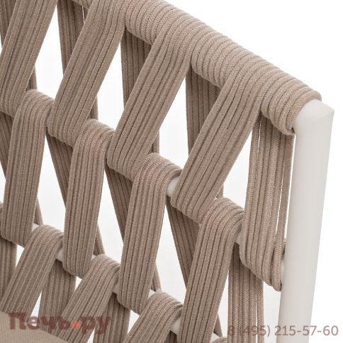 "Диего" диван 2-местный плетеный из роупа, каркас алюминий белый муар, роуп бежевый круглый, ткань бежевая 052 фото 6