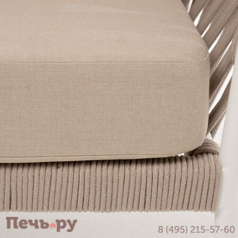 "Диего" диван 2-местный плетеный из роупа, каркас алюминий белый муар, роуп бежевый круглый, ткань бежевая 052 фото 7