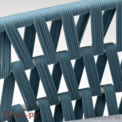 "Диего" диван 2-местный плетеный из роупа, каркас алюминий светло-серый (RAL7035) муар, роуп бирюзовый круглый, ткань светло-серая фото 4